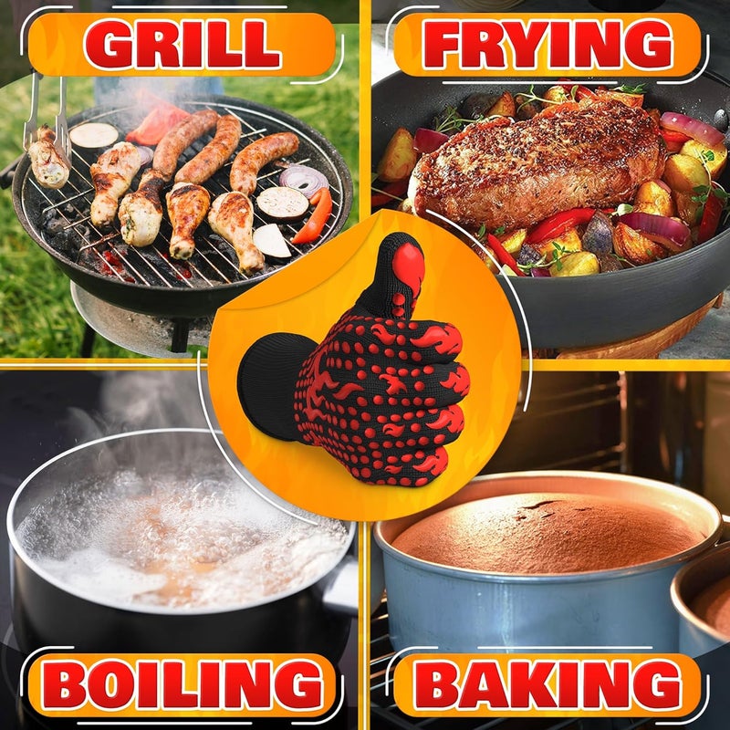 V TOWER BBQ Gloves - 1472 °F 6 Sec. Heat Resistant Gloves for Cooking Made of Aramid Fabric with Anti-Slip Silicone, Double-Layer Insulation, and Elastic Band - for Grilling, Baking and Kitchen Use - Image 5